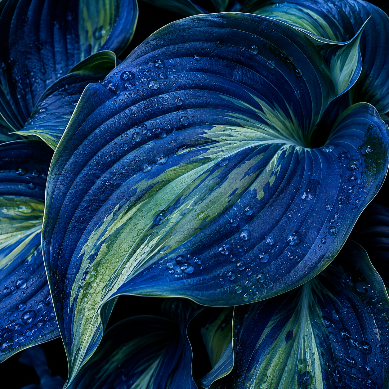 Dark Blue Flame Hosta Seeds for Dramatic Foliage - Macro Close-Up