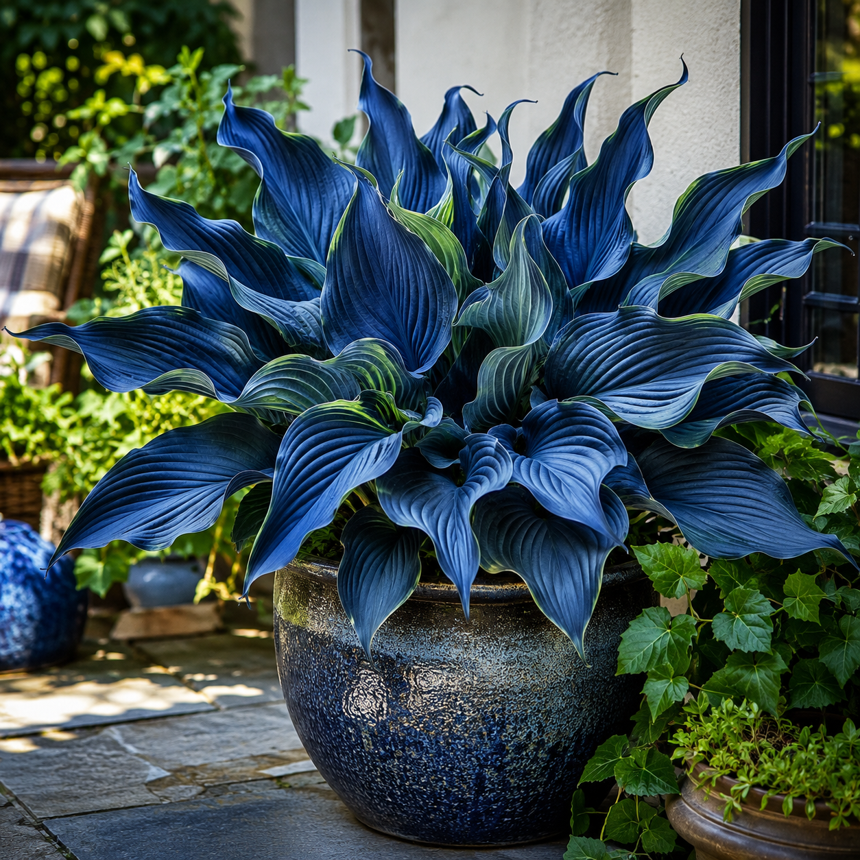 Dark Blue Flame Hosta Seeds for Dramatic Foliage - Pot / Home Scene