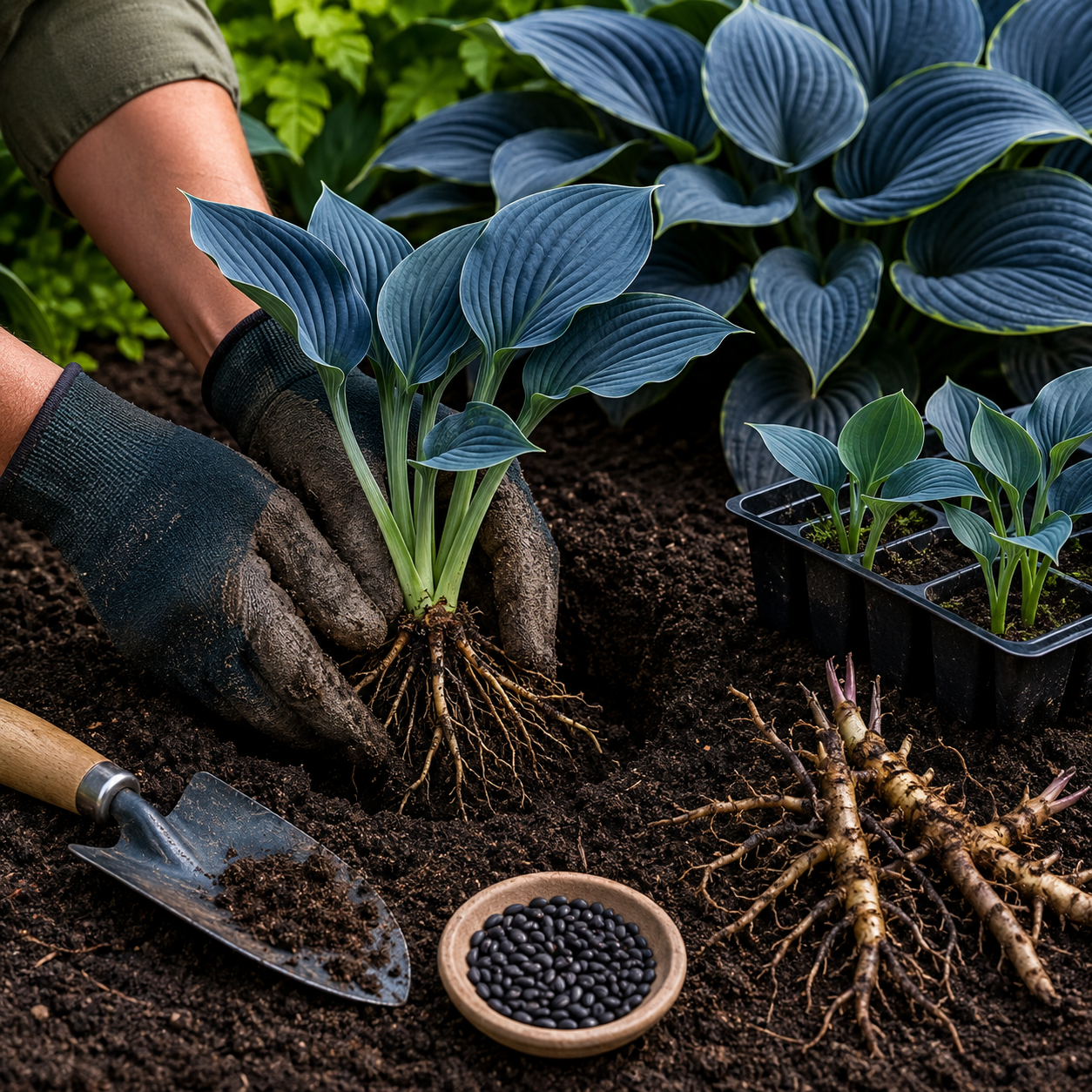 Dark Blue Flame Hosta Seeds for Dramatic Foliage - Planting / Root View