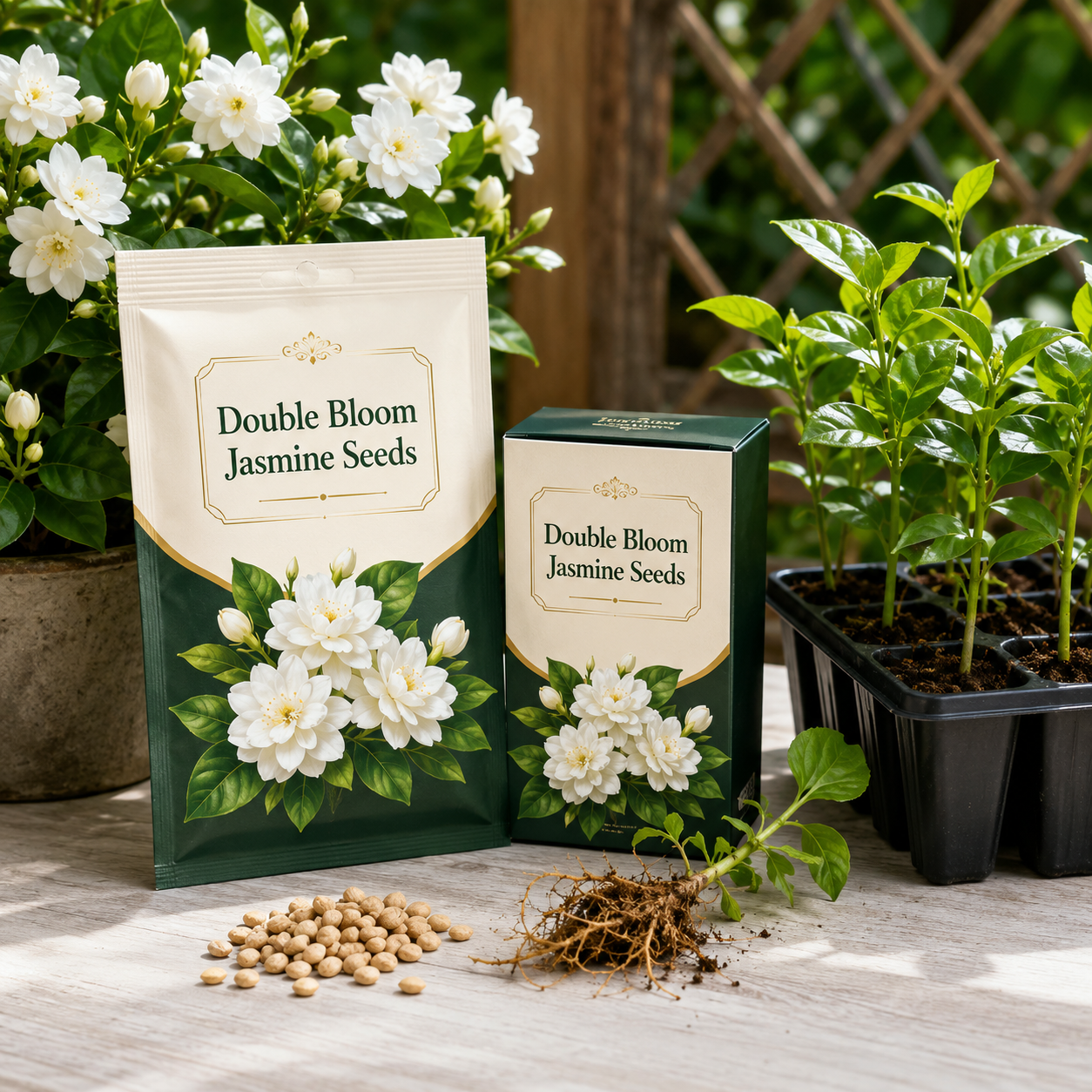 Double Bloom Jasmine Seeds for Fragrant Gardens - Pack Display