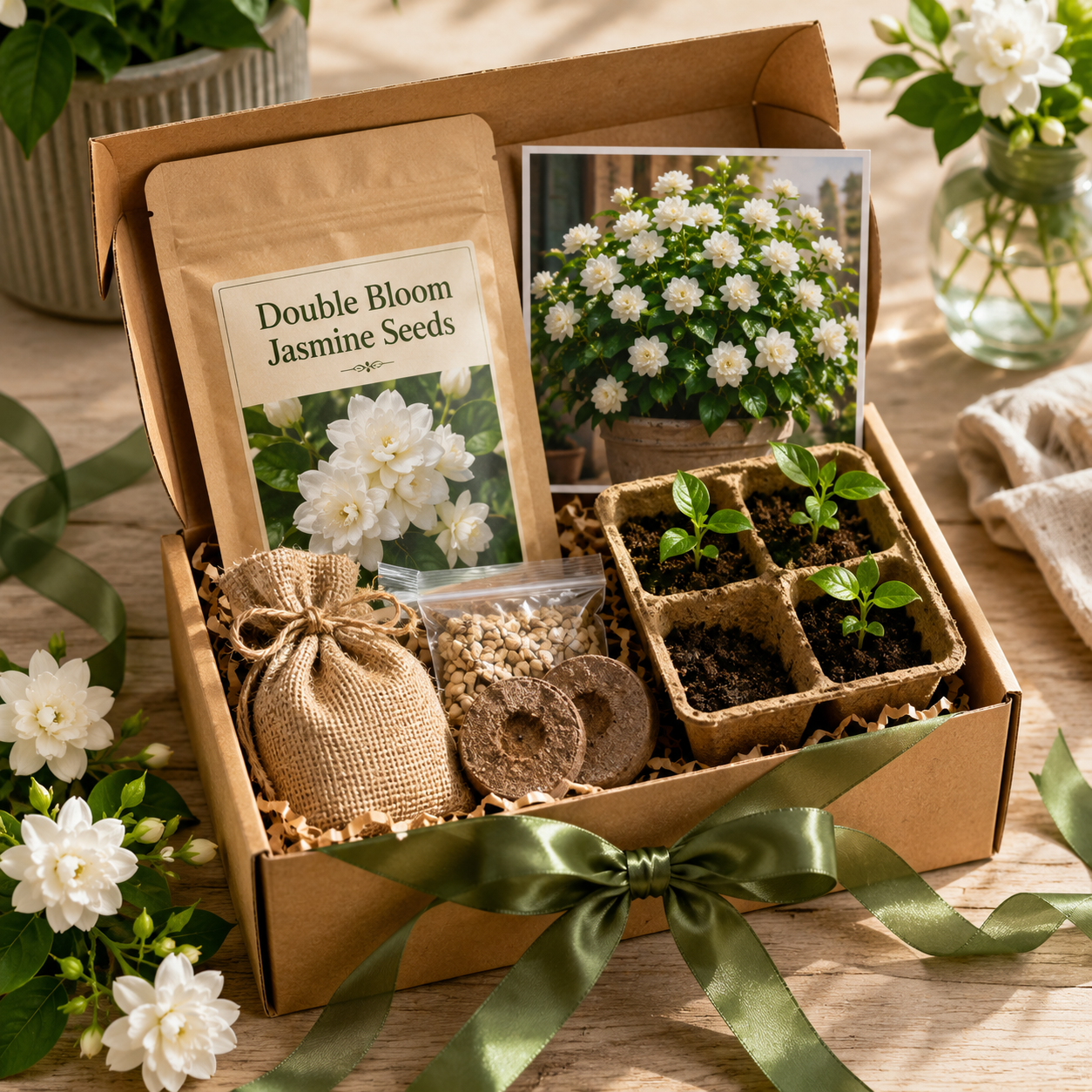 Double Bloom Jasmine Seeds for Fragrant Gardens - Giftable Pack Arrangement