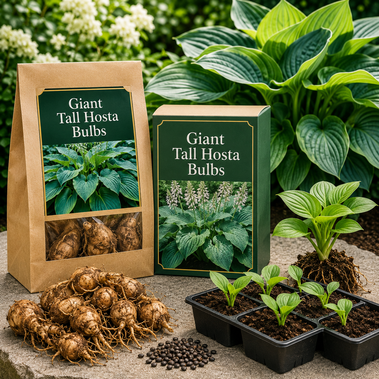 Giant Tall Hosta Bulbs for Lush Shade Borders - Pack Display