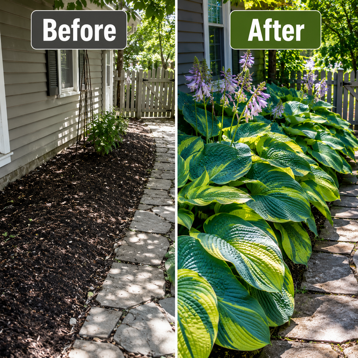 Giant Tall Hosta Bulbs for Lush Shade Borders - Before / After Transformation