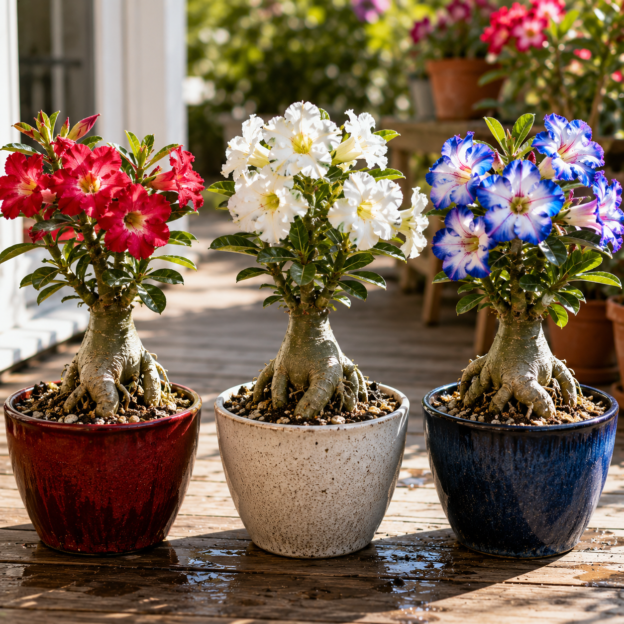 Red White Blue Desert Rose Seedlings - Color Variant Pots