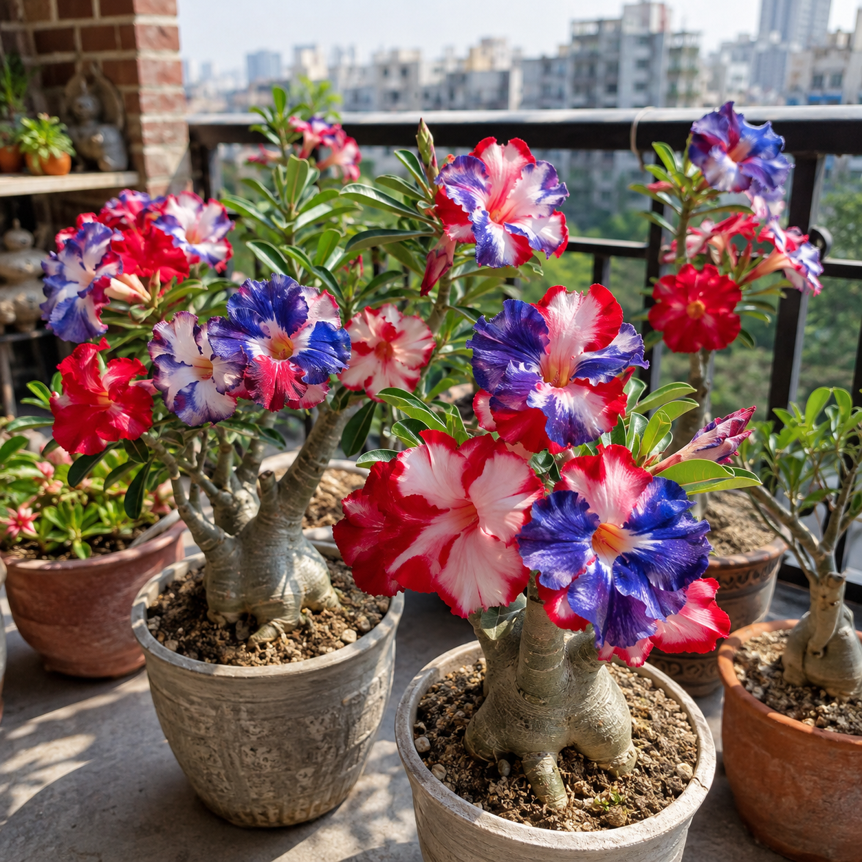 Red White Blue Desert Rose Seedlings - Balcony Container Display