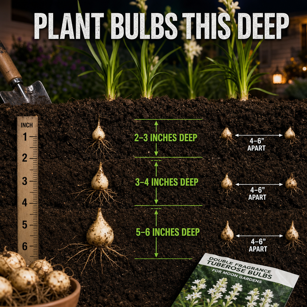 Double Fragrance Tuberose Bulbs for Moon Gardens - Bulb Spacing Soil Cross Section