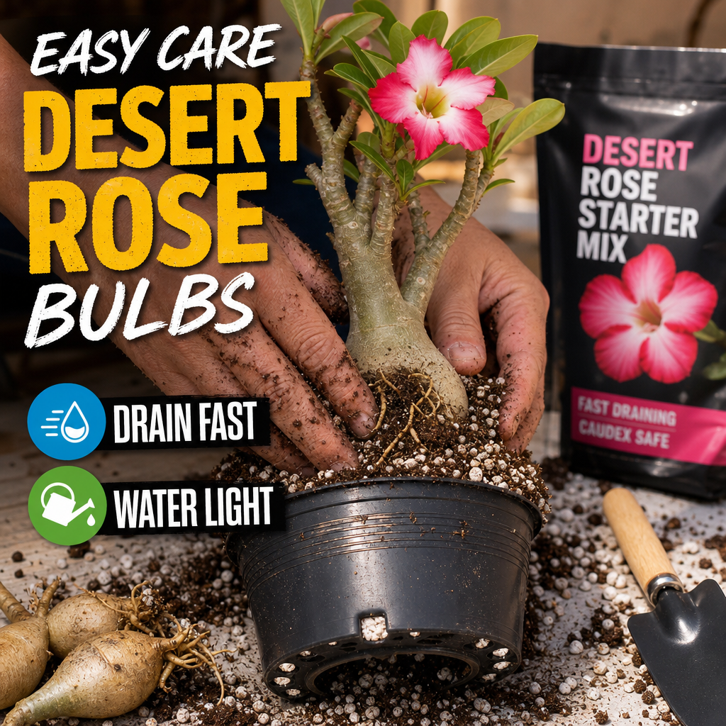 Easy Care Desert Rose Bulbs - Gritty Soil Planting Hands