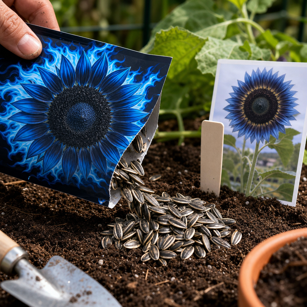 Blue Flame Sunflower Seeds for Statement Gardens - Seed Packet Real Proof