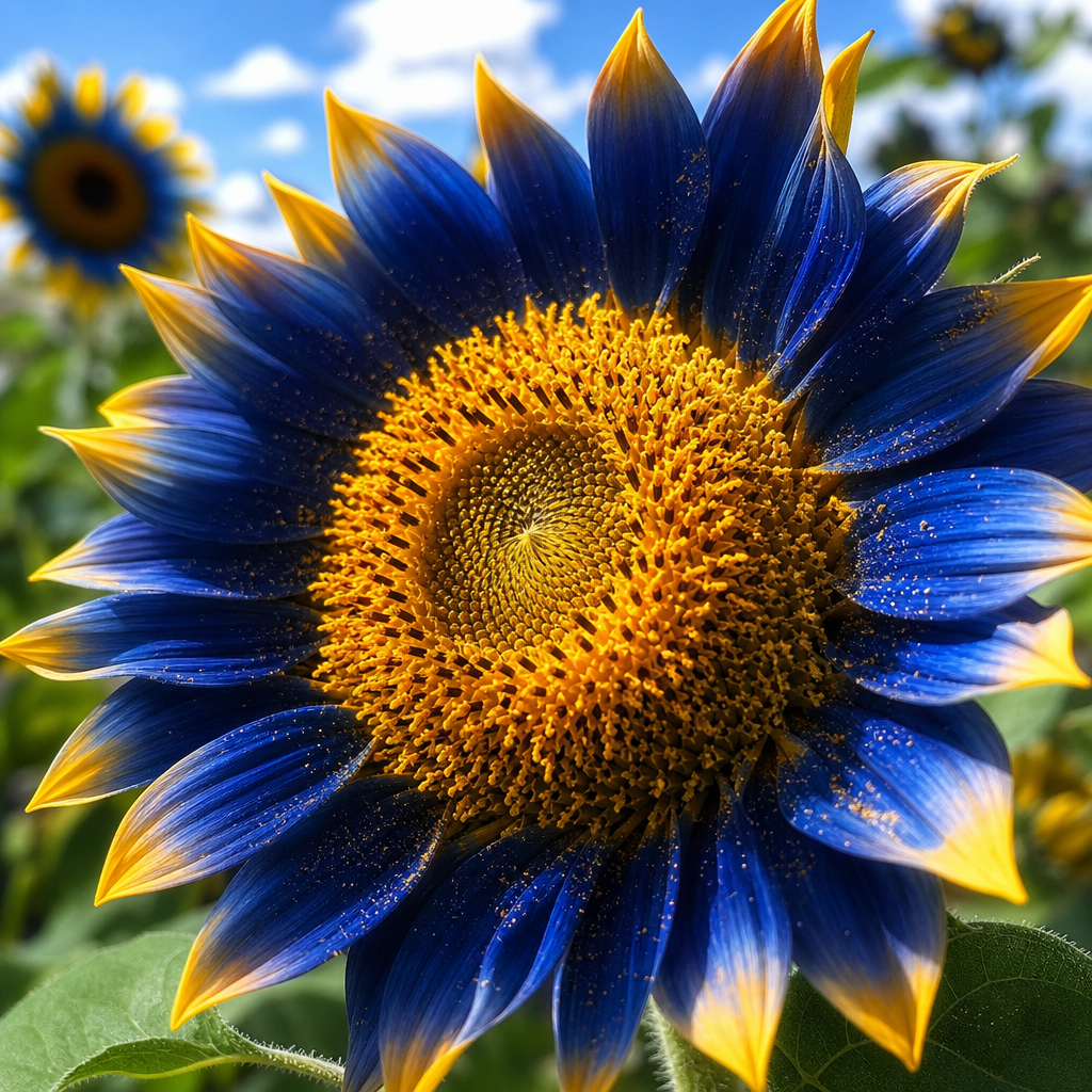 Blue Flame Sunflower Seeds for Statement Gardens - Blue Petal Macro Fire Edge