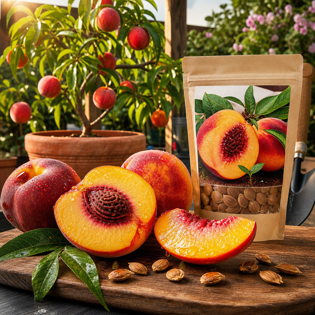 Honey Red Dwarf Peach Tree Seeds - Juicy Slice Close-Up