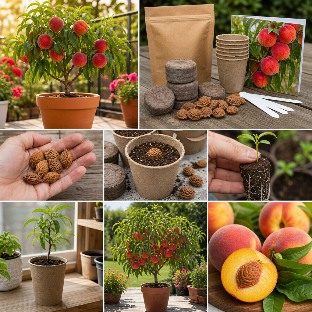 Honey Red Dwarf Peach Tree Seeds - Planting Kit Flatlay