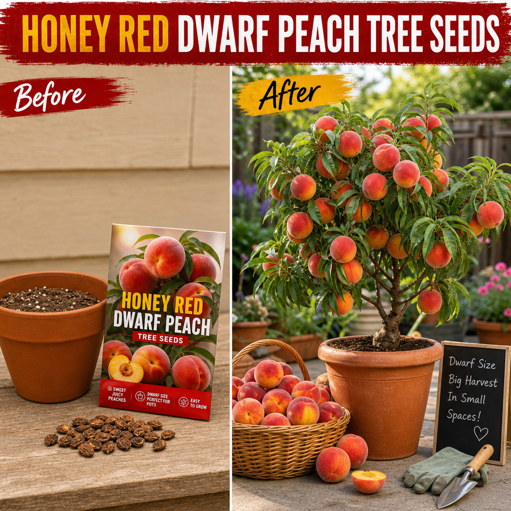 Honey Red Dwarf Peach Tree Seeds - Small Yard Before After