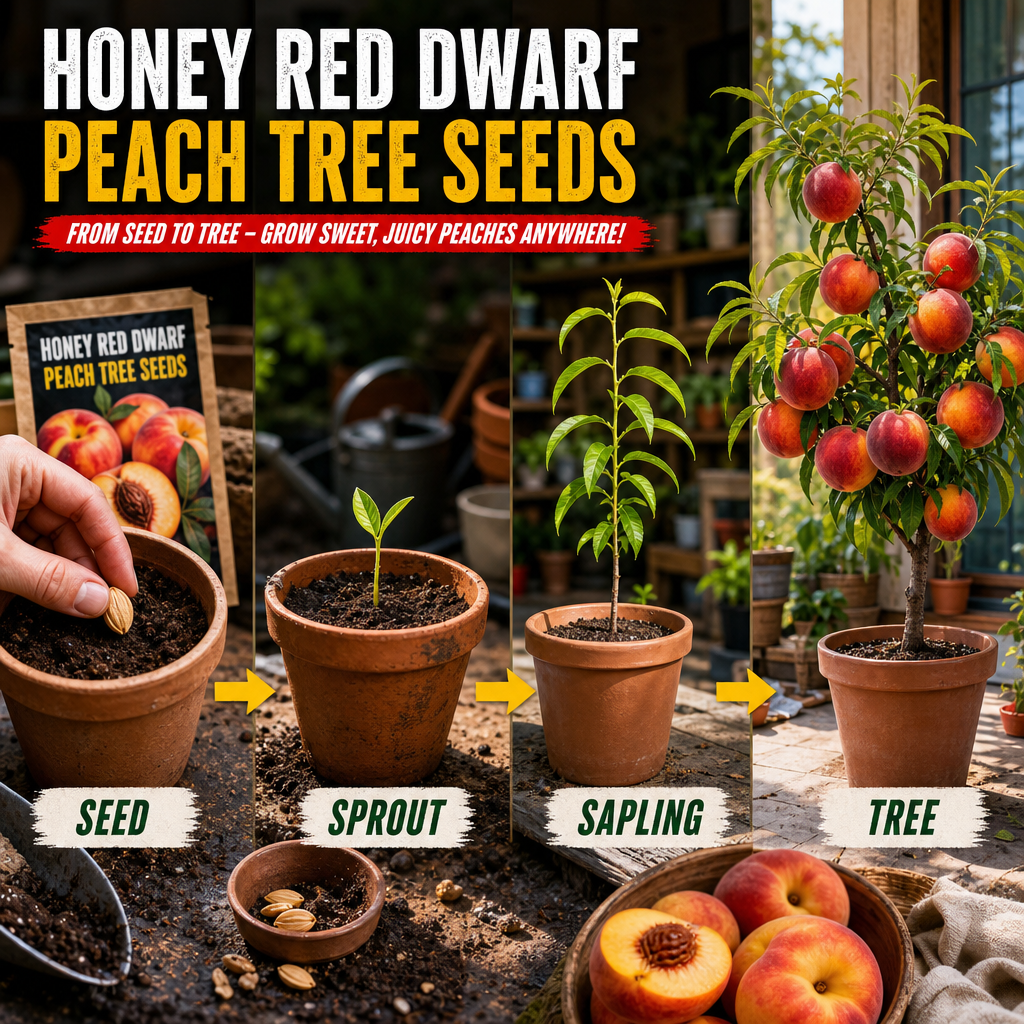 Honey Red Dwarf Peach Tree Seeds - Seed To Sapling Pots
