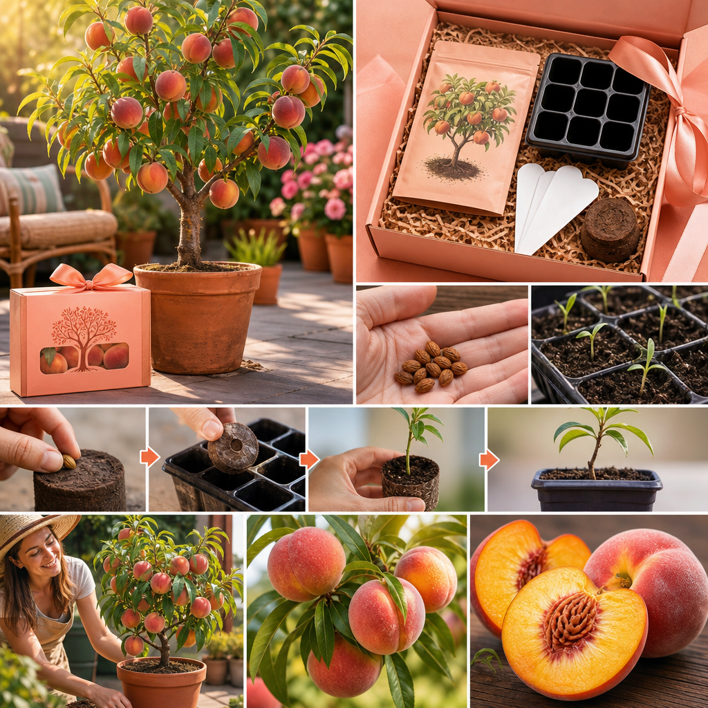 Honey Red Dwarf Peach Tree Seeds - Giftable Fruit Kit