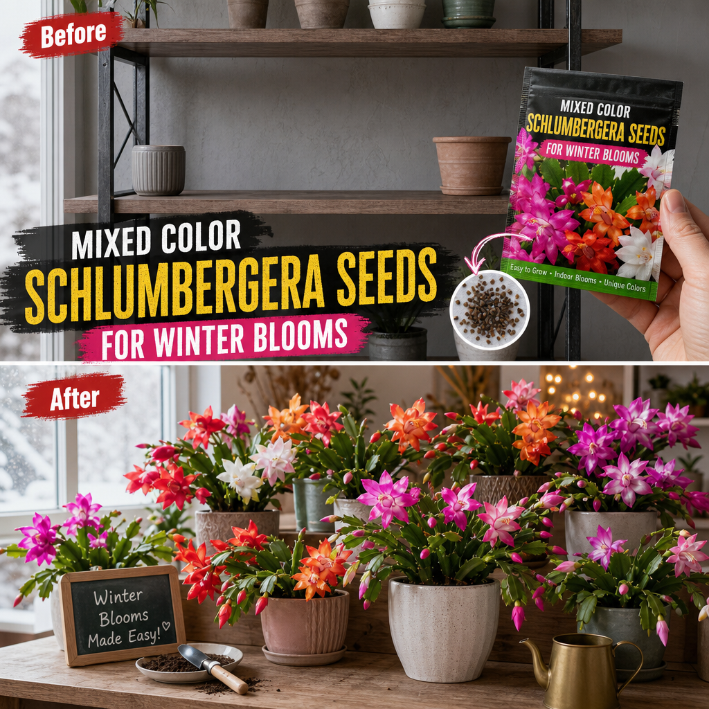 Mixed Color Schlumbergera Seeds for Winter Blooms - Dull Winter Shelf Before After