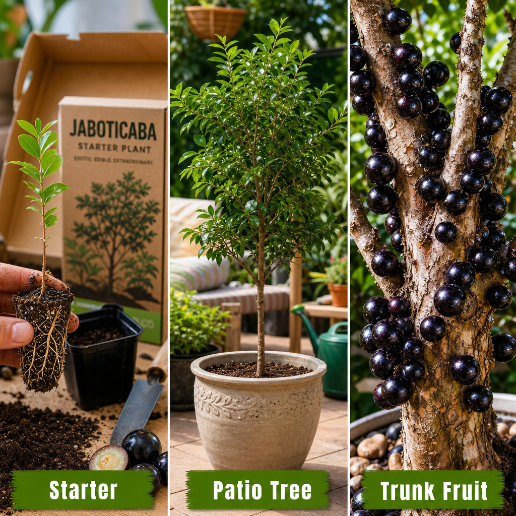 Jaboticaba Tree Starter for Exotic Home Fruit - Starter To Trunk Fruit Triptych