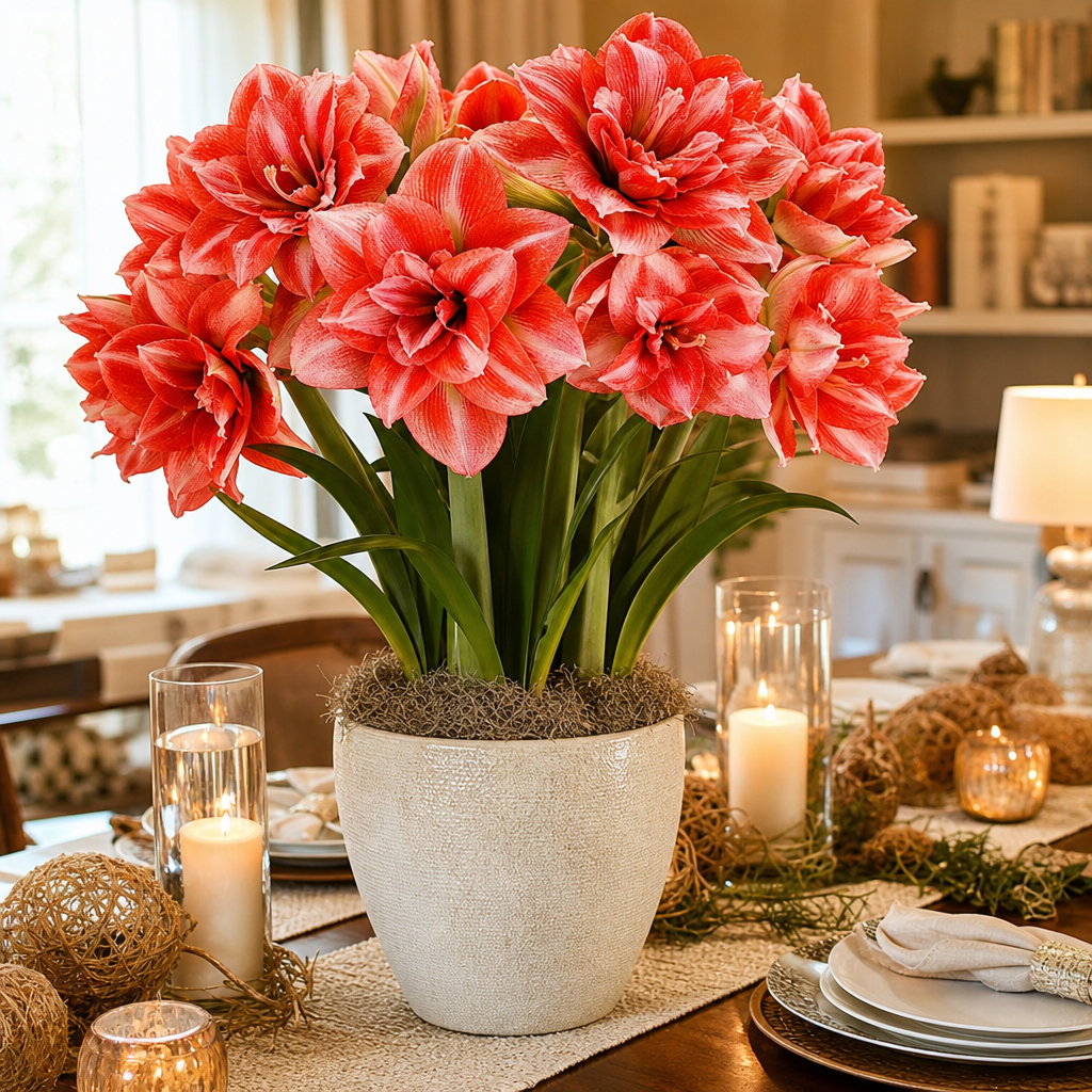 Double Petal Fragrant Amaryllis Bulbs - Holiday Table Centerpiece