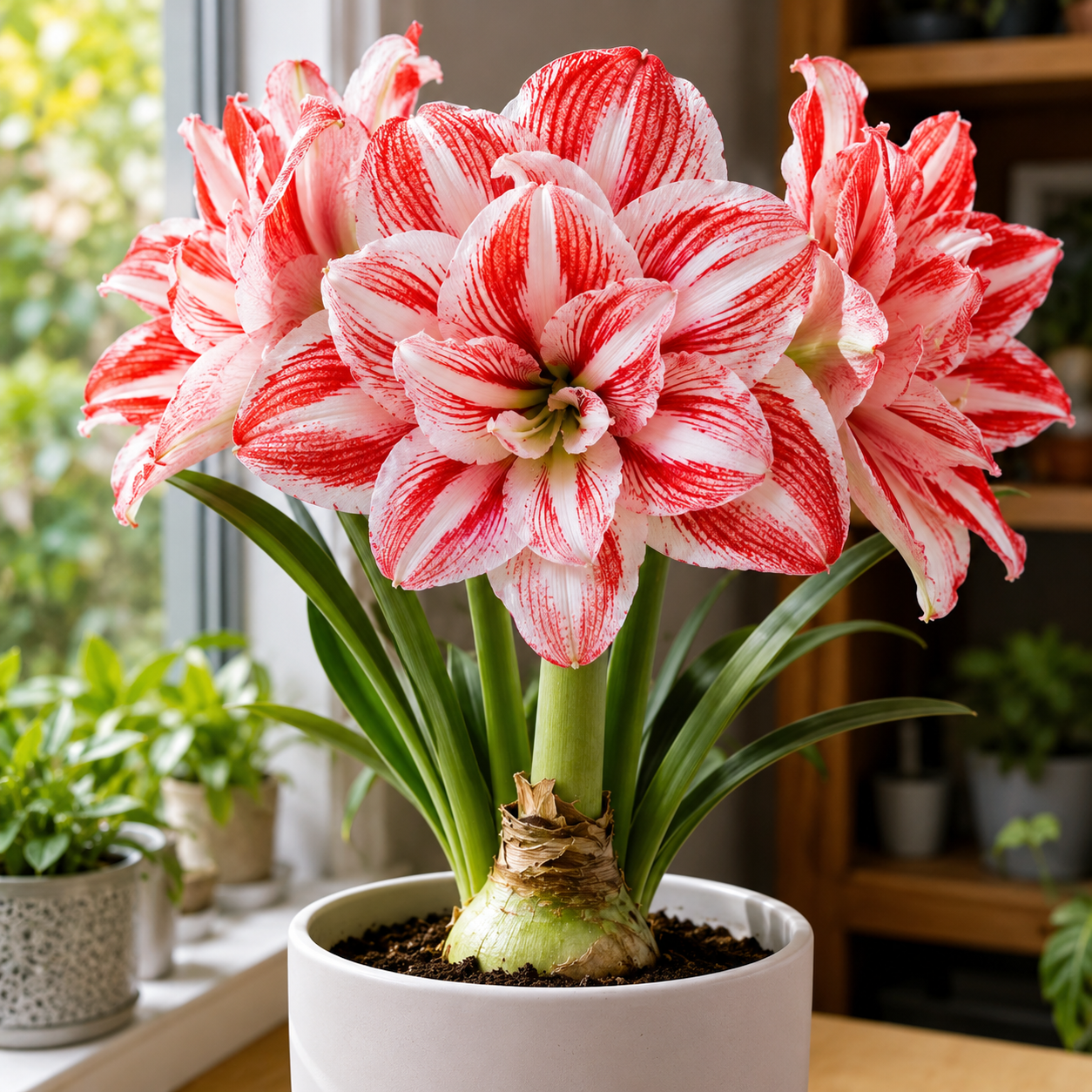 Double Petal Fragrant Amaryllis Bulbs - Red White Striped Variant