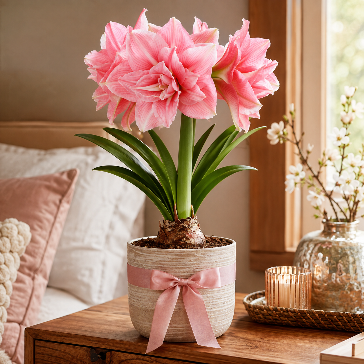 Double Petal Fragrant Amaryllis Bulbs - Soft Pink Gift Variant