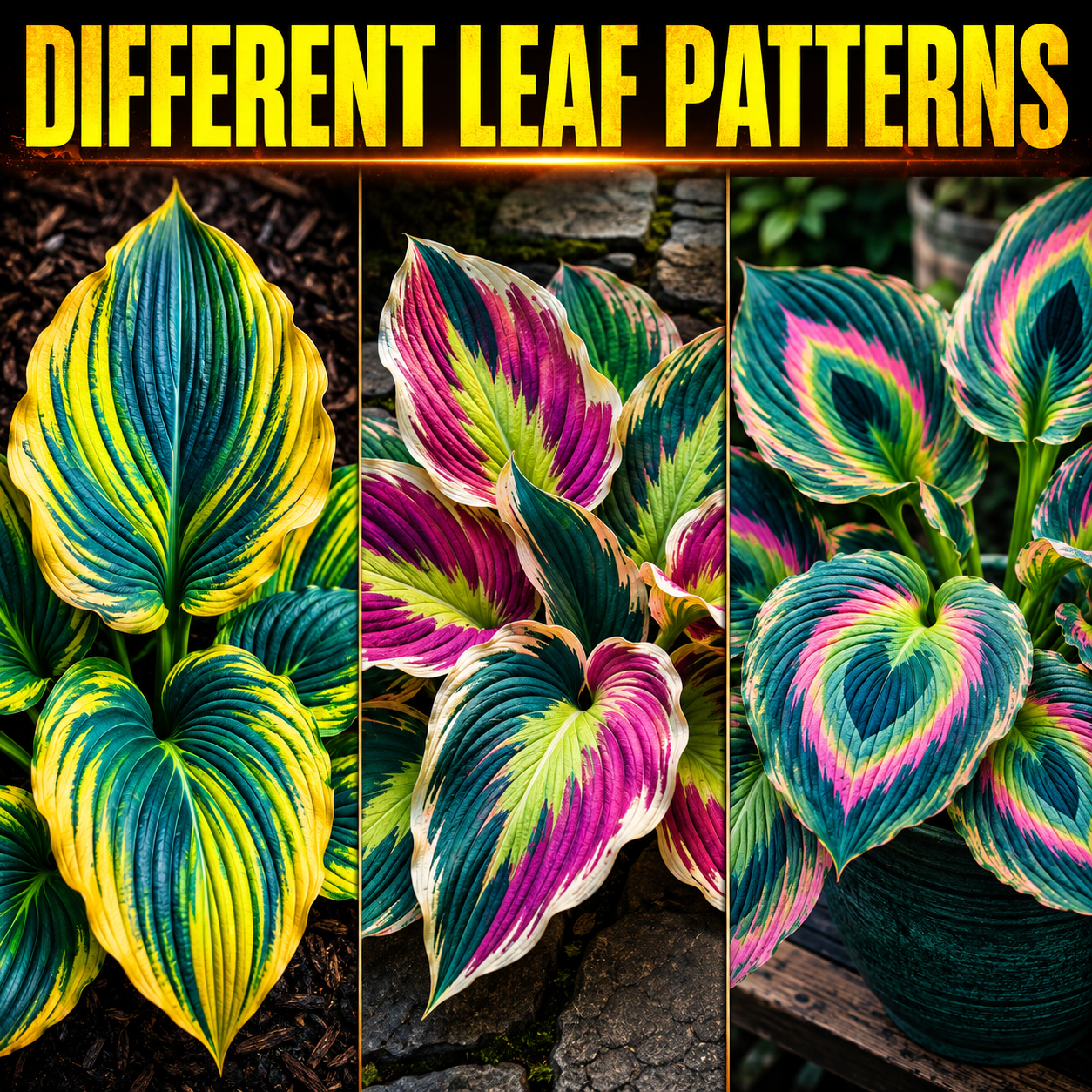 Peacock Flame Hosta Seeds for Bright Foliage - Three Leaf Pattern Tiles