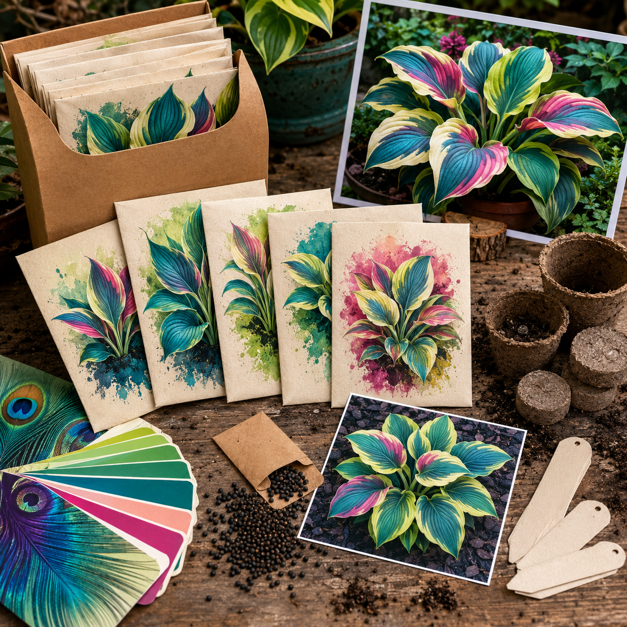Peacock Flame Hosta Seeds for Bright Foliage - Collector Pack Set