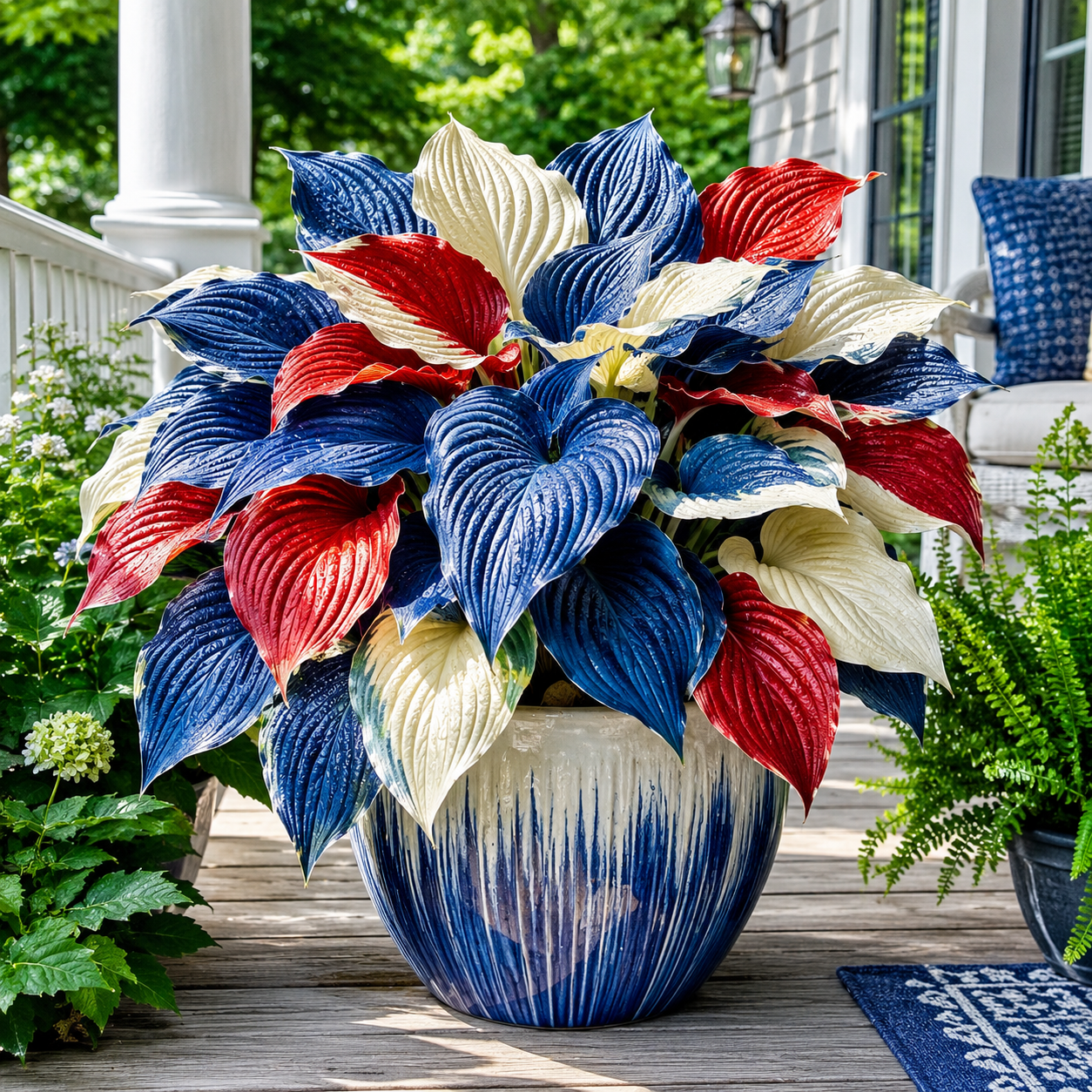 Patriotic Color Hosta Seeds for Shade Gardens patio pot scene
