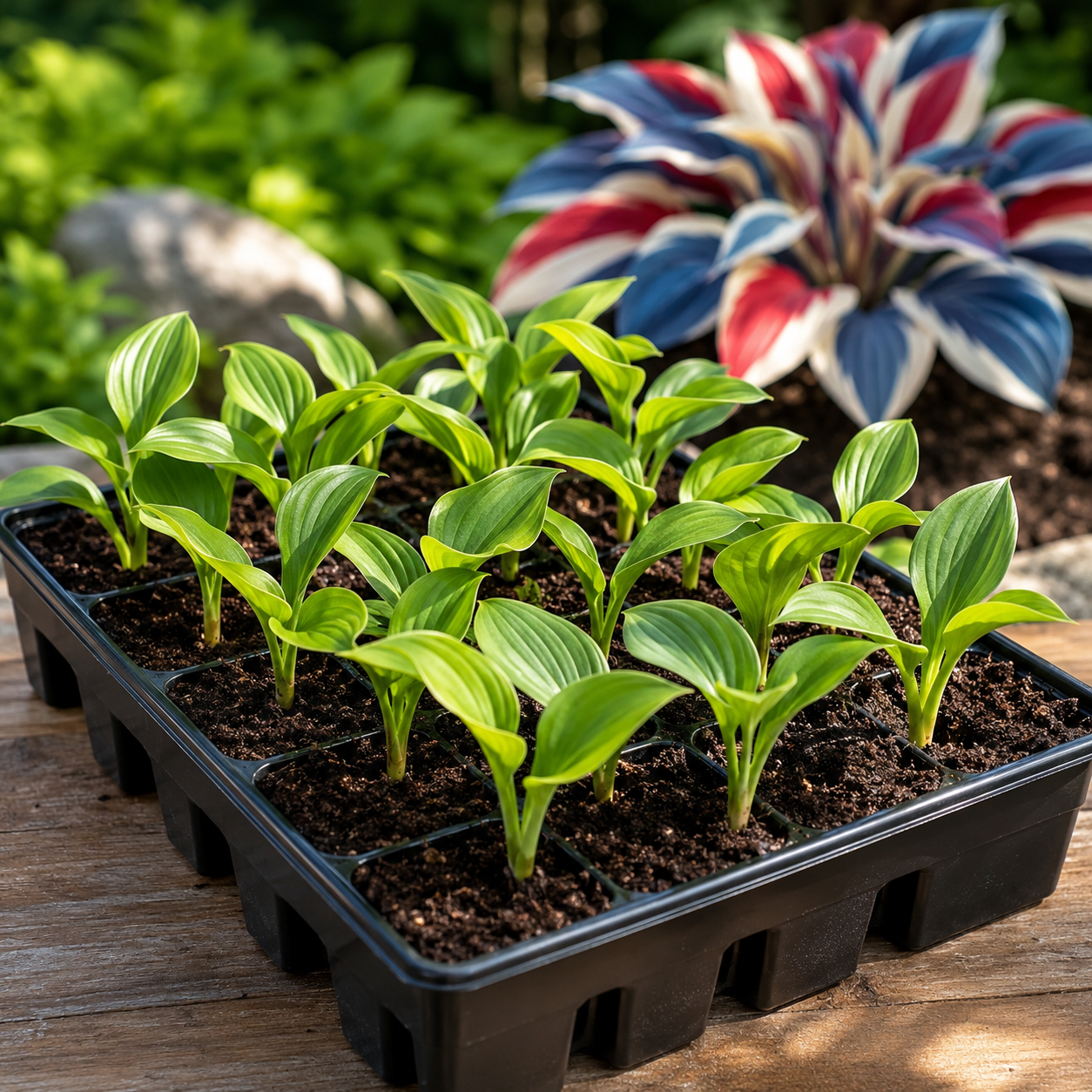 Patriotic Color Hosta Seeds for Shade Gardens overhead planting view